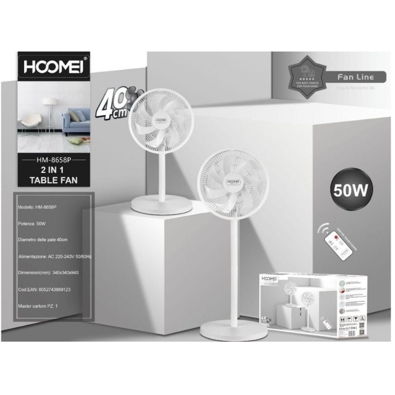 Hoomei HM-8658 Pedestal Fan – 50 W, 3 Speeds