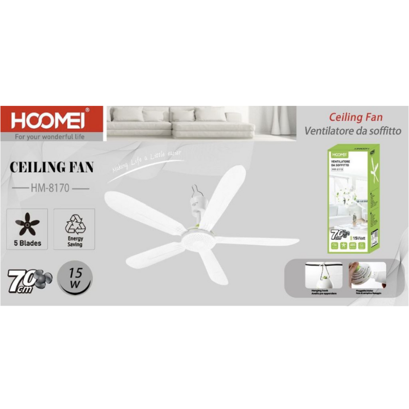Hoomei HM-8170 Mini Ceiling Fan – 15 W