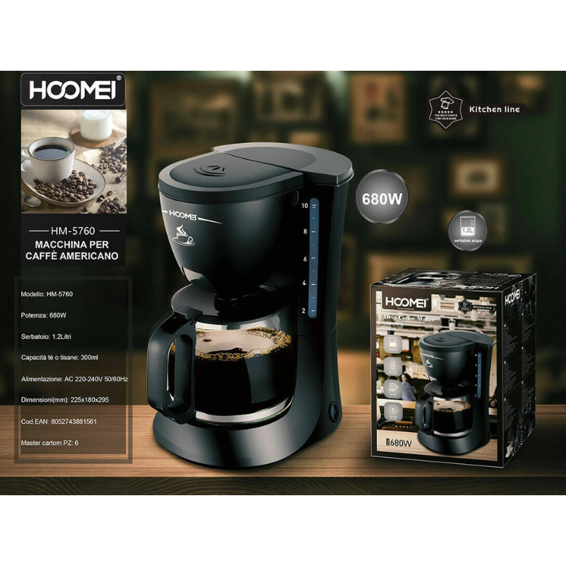 Hoomei HM-5760 Coffee Machine – 680 W, 1.2 L