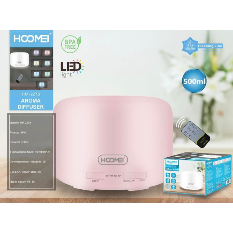 Hoomei HM-2278 Aroma Diffuser – 500 ml, Pink