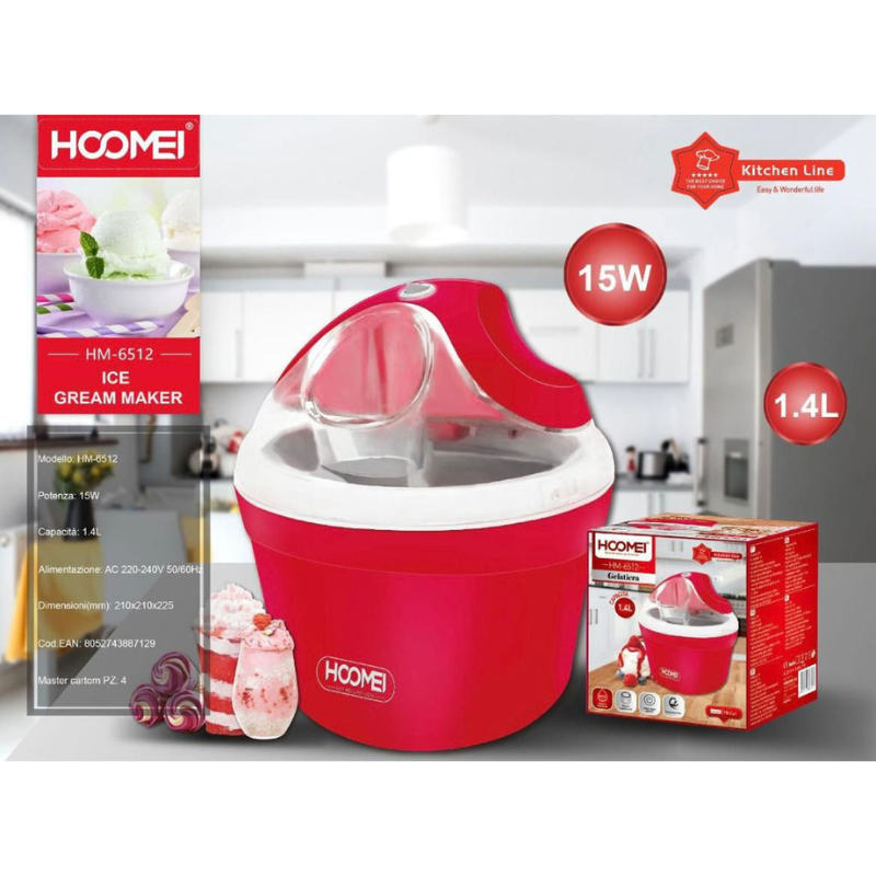 Hoomei HM-6512 Ice Cream Maker – 15 W, 1.4 L