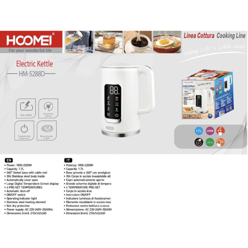 Hoomei HM-5288D Electric Kettle – 1850-2200 W, 1.7 L