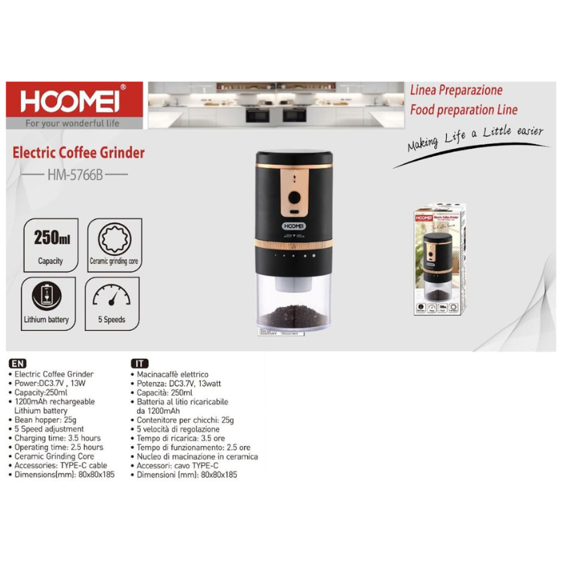 Hoomei HM-5766B Coffee Grinder – Black