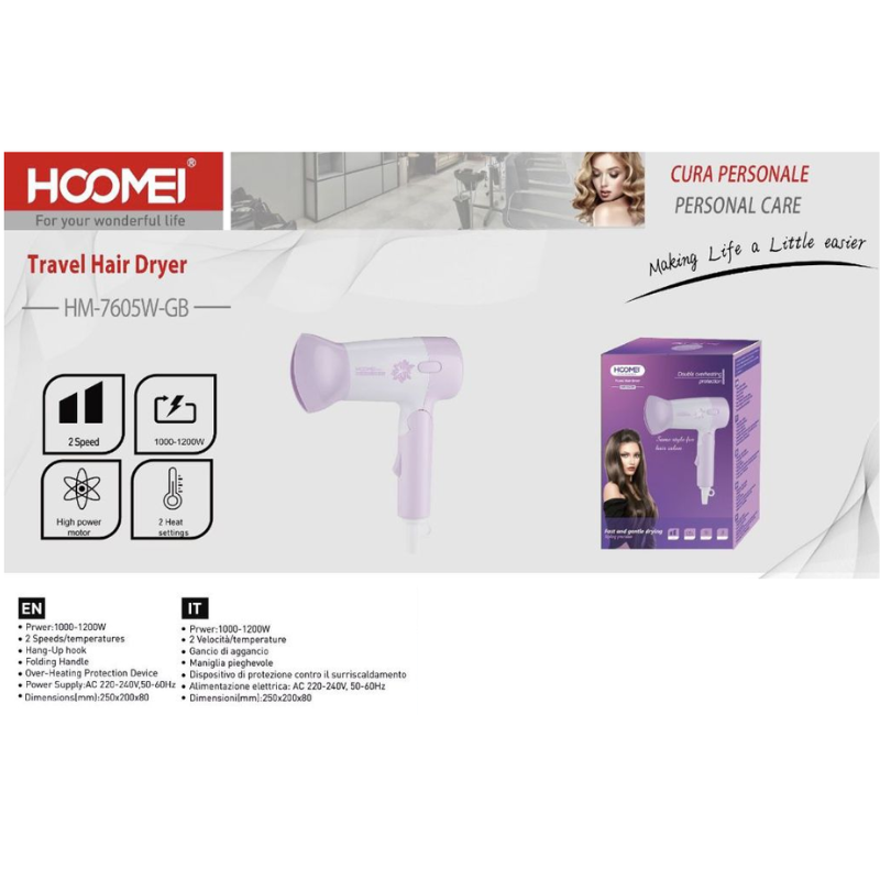 Hoomei HM-7605W Hair Dryer – 1200 W