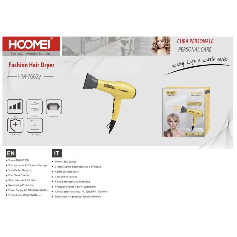 Hoomei HM-7662Y Hair Dryer – 2200 W