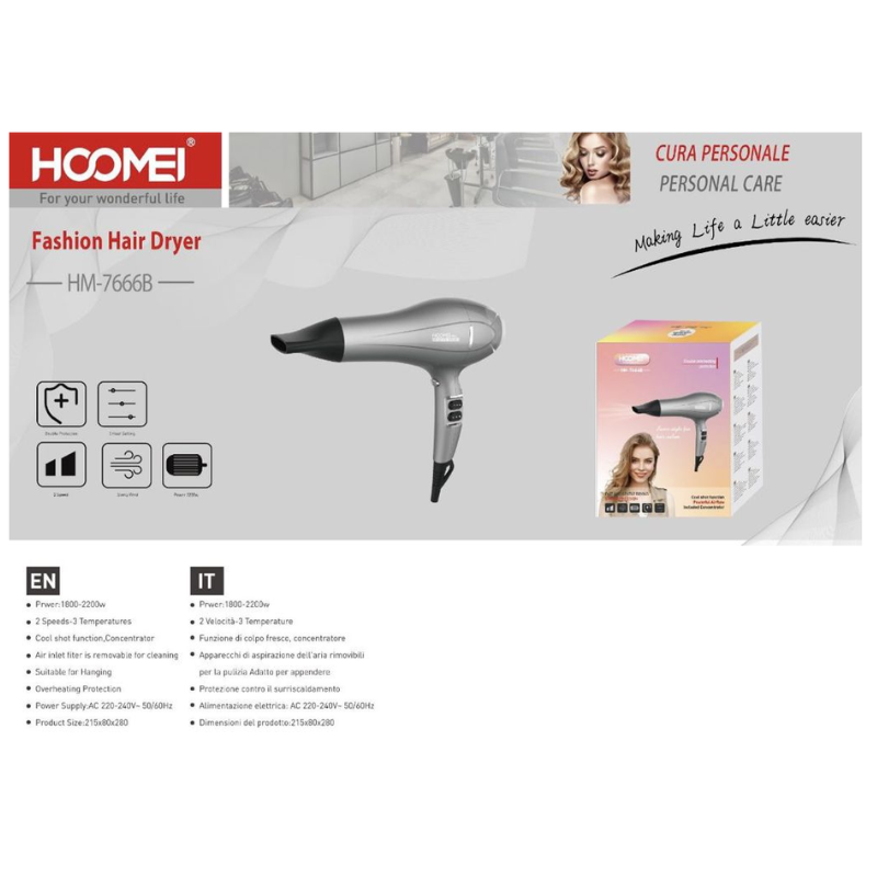 Hoomei HM-7666B Hair Dryer – 2200 W