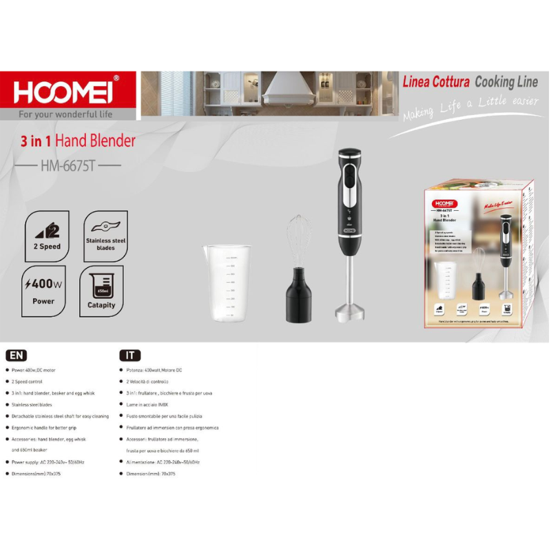 HM-6675T 3-in-1 Hand Blender – 400 W