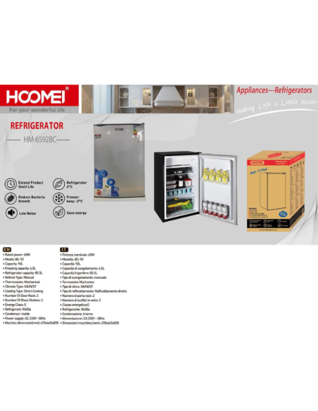 HM-6592BC Mini Fridge – 65 W, 92 L