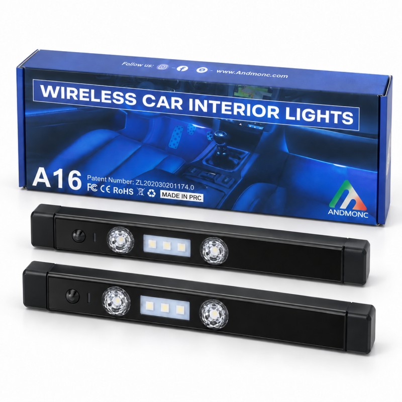 Andmonc wireless RGB car interior lights: two LED bars with the retail box