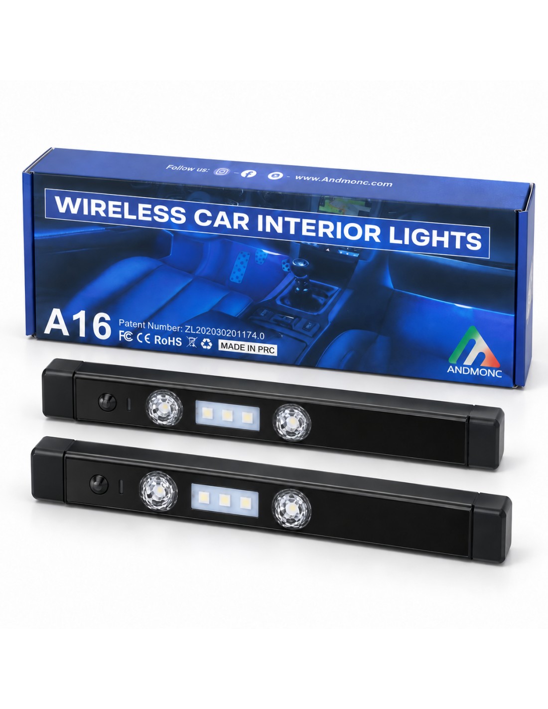 Andmonc wireless RGB car interior lights with the retail box