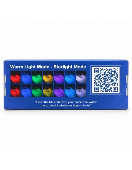Back of the Andmonc box with lighting examples and installation video QR code