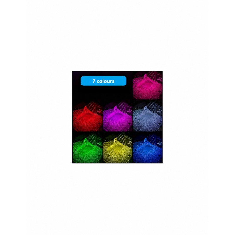 Examples of seven RGB lighting colours in a car footwell