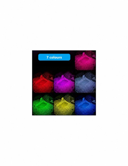 Examples of seven RGB lighting colours in a car footwell