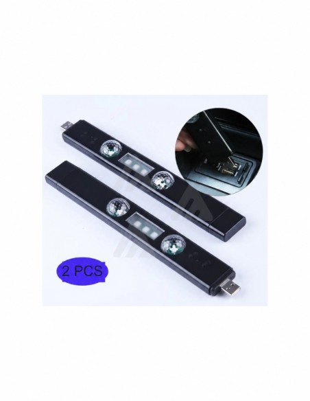 Two wireless LED bars showing their USB charging connectors