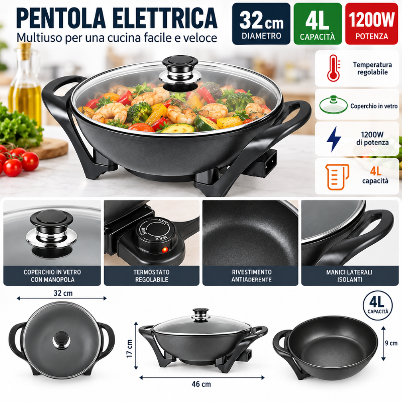 Hoomei HM-5946S Electric Cooking Pot – 1200 W, 4 L, 32 cm