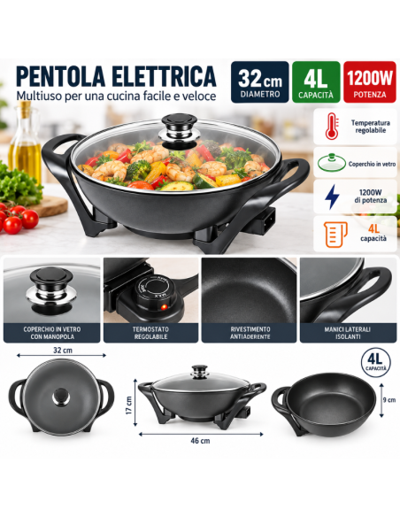 Hoomei HM-5946S Electric Cooking Pot – 1200 W, 4 L, 32 cm