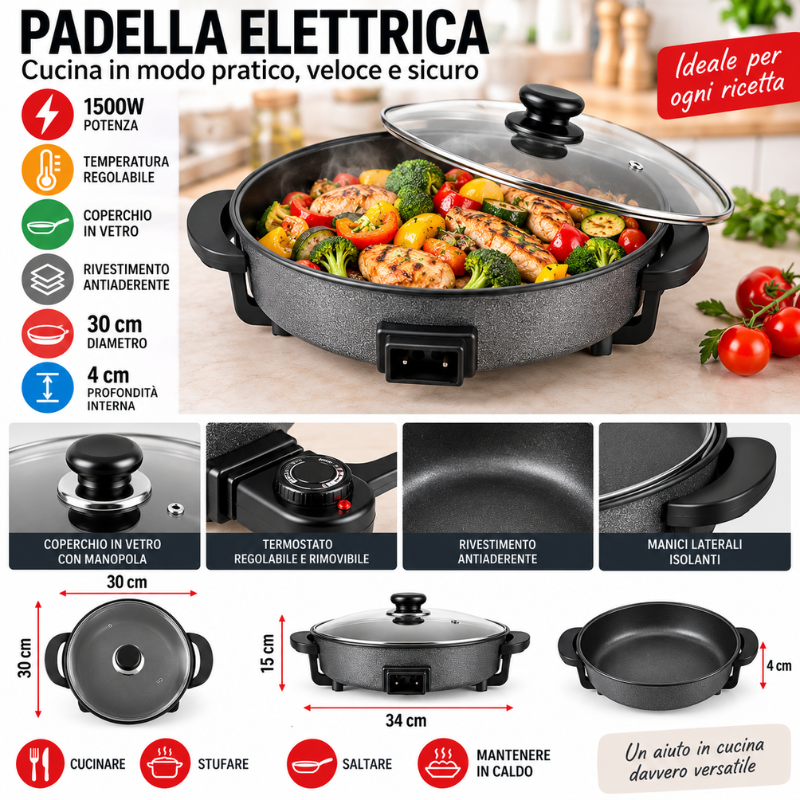Hoomei HM-5936P Electric Frying Pan – 1500 W, 30 cm