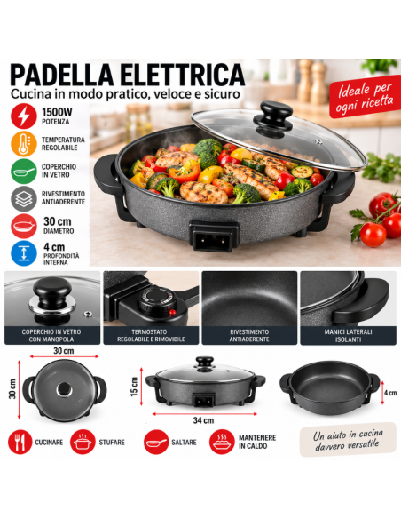 Hoomei HM-5936P Electric Frying Pan – 1500 W, 30 cm