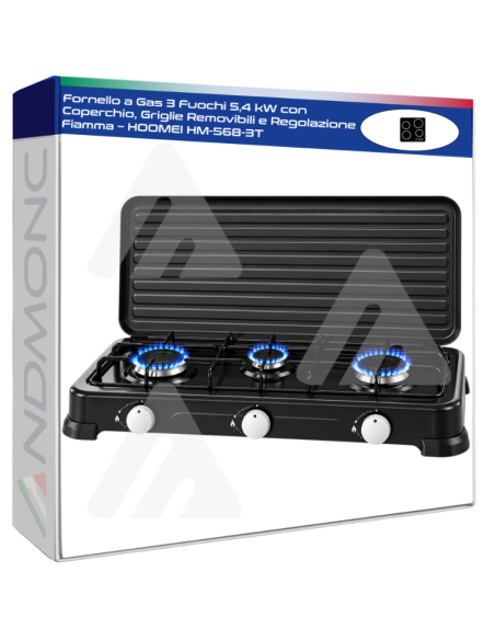 Hoomei HM-568-3T Gas Stove – 5.4 kW, 3 Burners