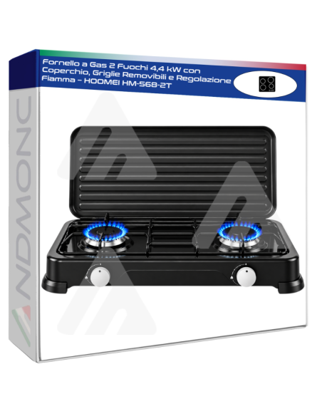 Hoomei HM-568-2T Gas Stove – 4.4 kW, 2 Burners