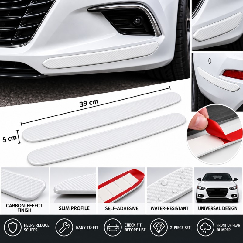 White carbon-effect bumper protector strips, 2-pack, 39 x 5 cm - English features