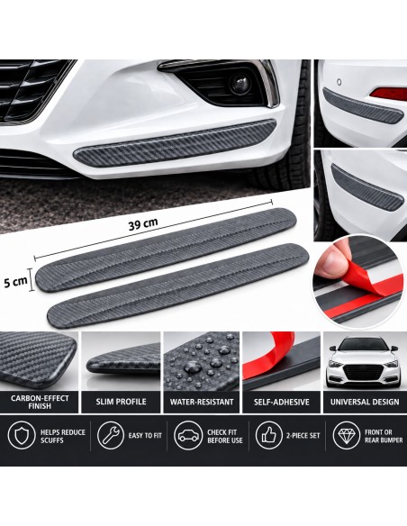 Grey carbon-effect bumper protector strips, 2-pack, 39 x 5 cm - English features