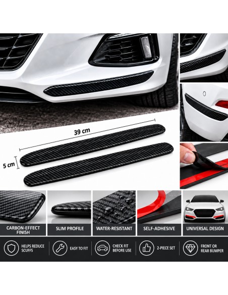 Black carbon-effect bumper protector strips, 2-pack, 39 x 5 cm - English features