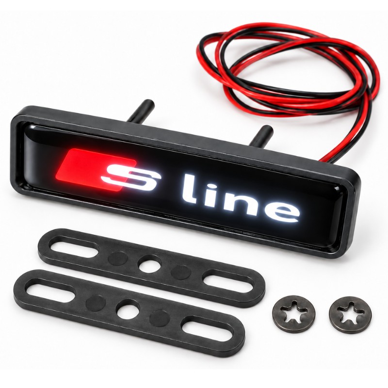 S line LED front grille emblem, 10 × 3 cm