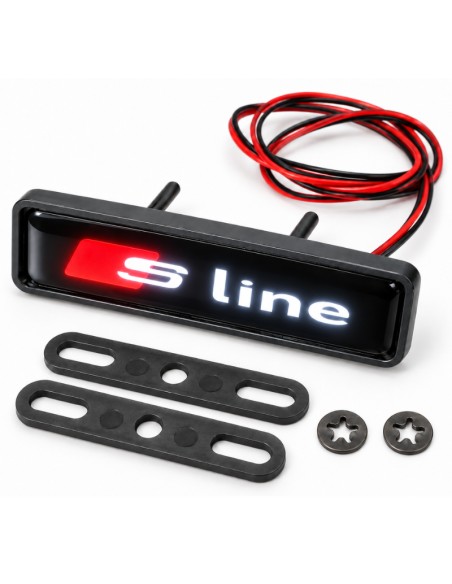 S line LED front grille emblem, 10 × 3 cm