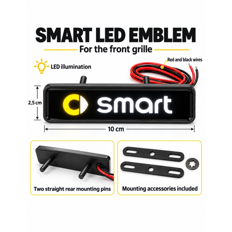 Smart LED front grille emblem, 10 × 2.5 cm - English features