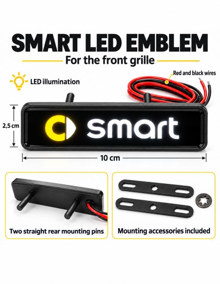 Smart LED front grille emblem, 10 × 2.5 cm - English features