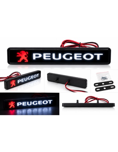 Peugeot LED front grille emblem, 16 × 2.5 cm