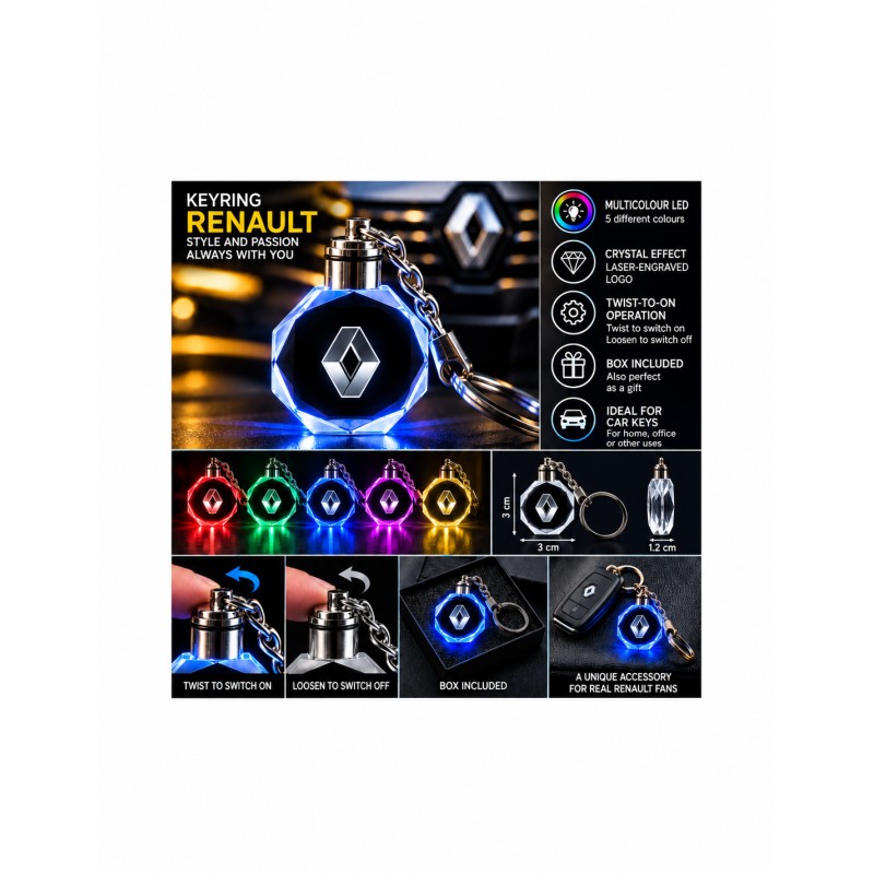 Renault – Classic Logo multicolour LED keyring - features and operation