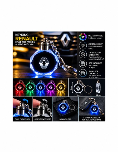 Renault – Classic Logo multicolour LED keyring - features and operation