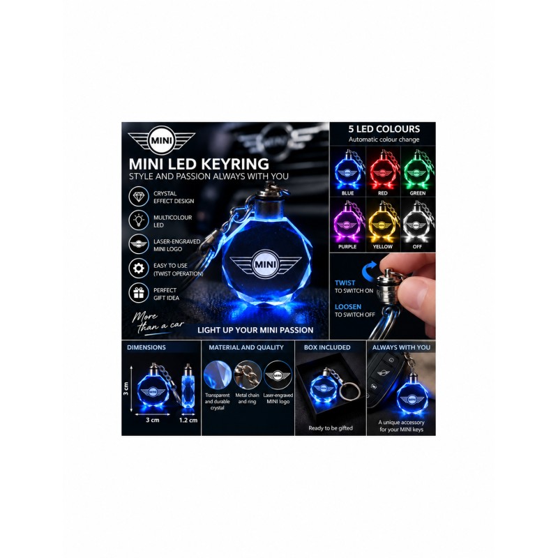 MINI Cooper multicolour LED keyring - features and operation