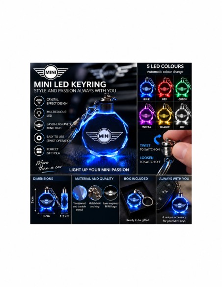 MINI Cooper multicolour LED keyring - features and operation