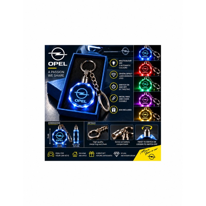 Opel multicolour LED keyring - features and operation