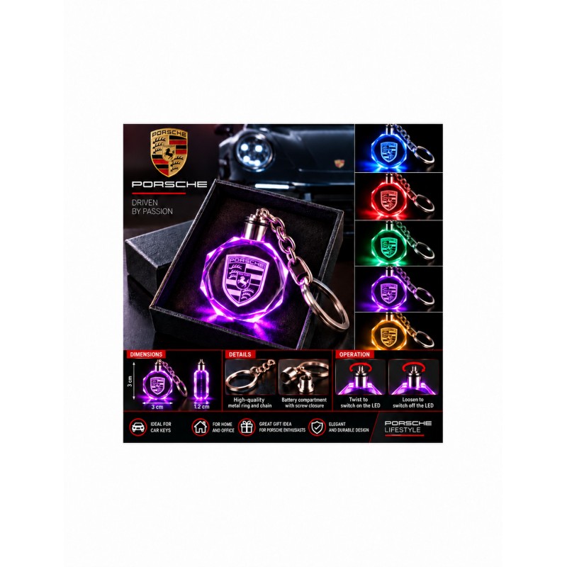 Porsche multicolour LED keyring - features and operation