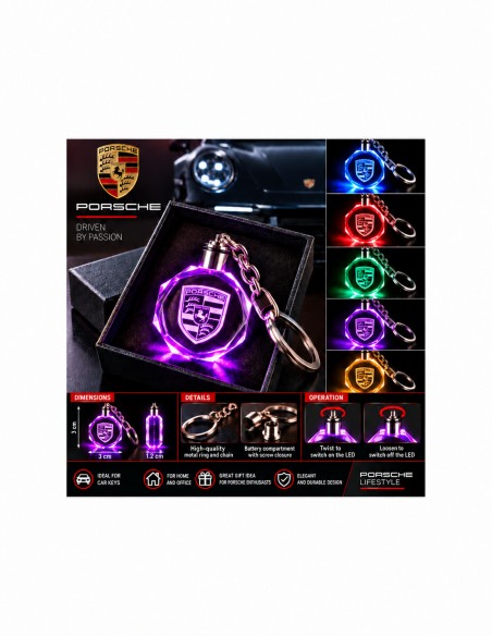 Porsche multicolour LED keyring - features and operation