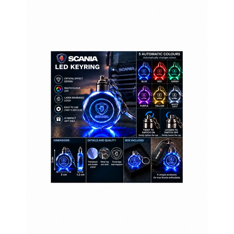 Scania multicolour LED keyring - features and operation