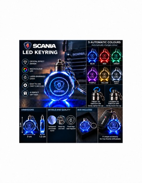 Scania multicolour LED keyring - features and operation