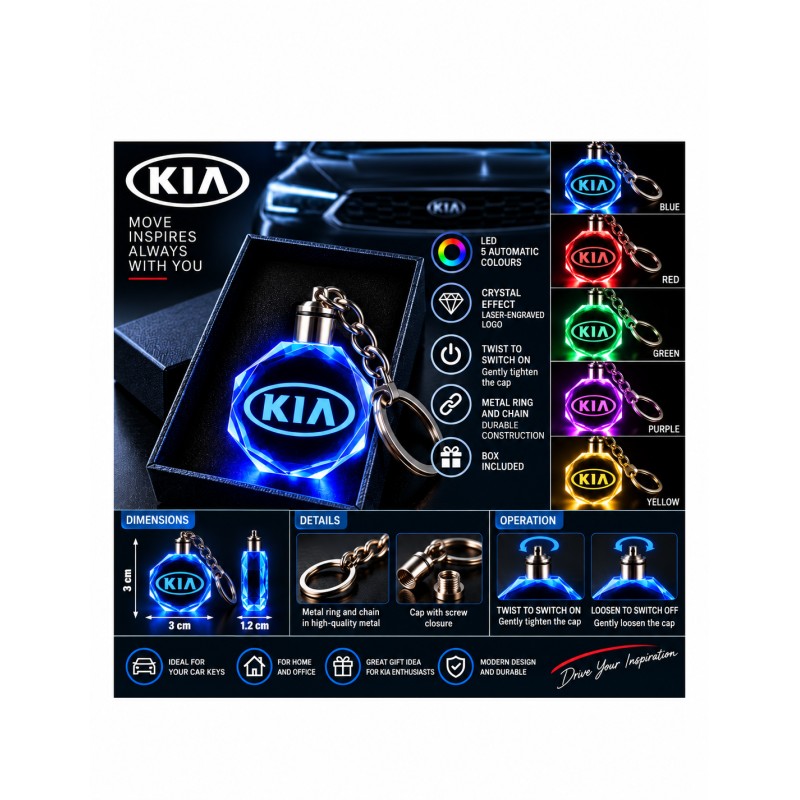 Kia multicolour LED keyring - features and operation
