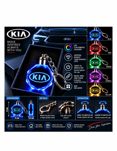Kia multicolour LED keyring - features and operation