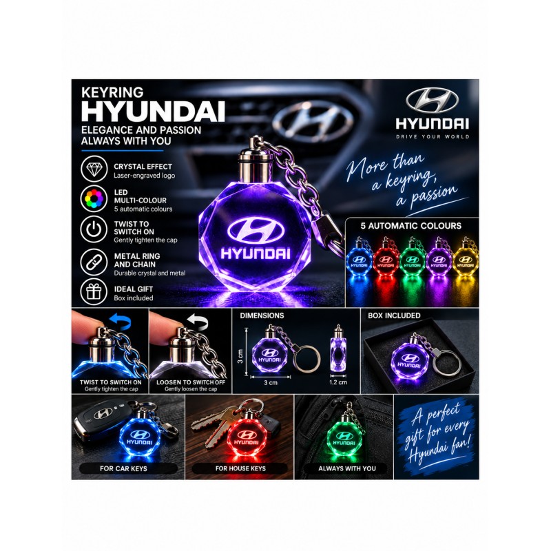 Hyundai multicolour LED keyring - features and operation