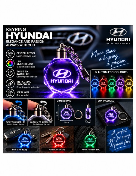 Hyundai multicolour LED keyring - features and operation