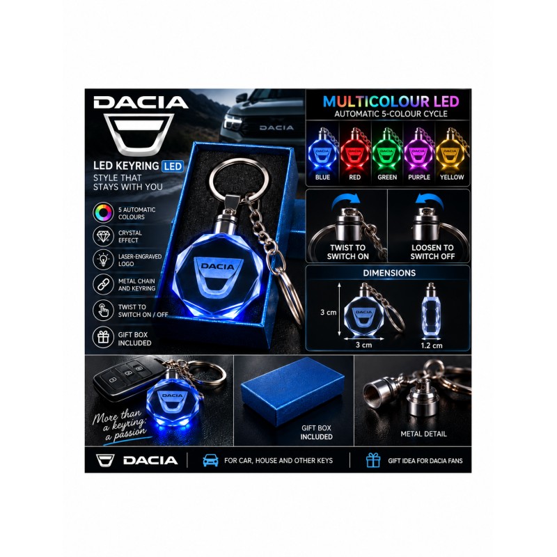 Dacia – Classic Logo multicolour LED keyring - features and operation