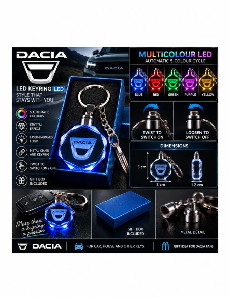 Dacia – Classic Logo multicolour LED keyring - features and operation