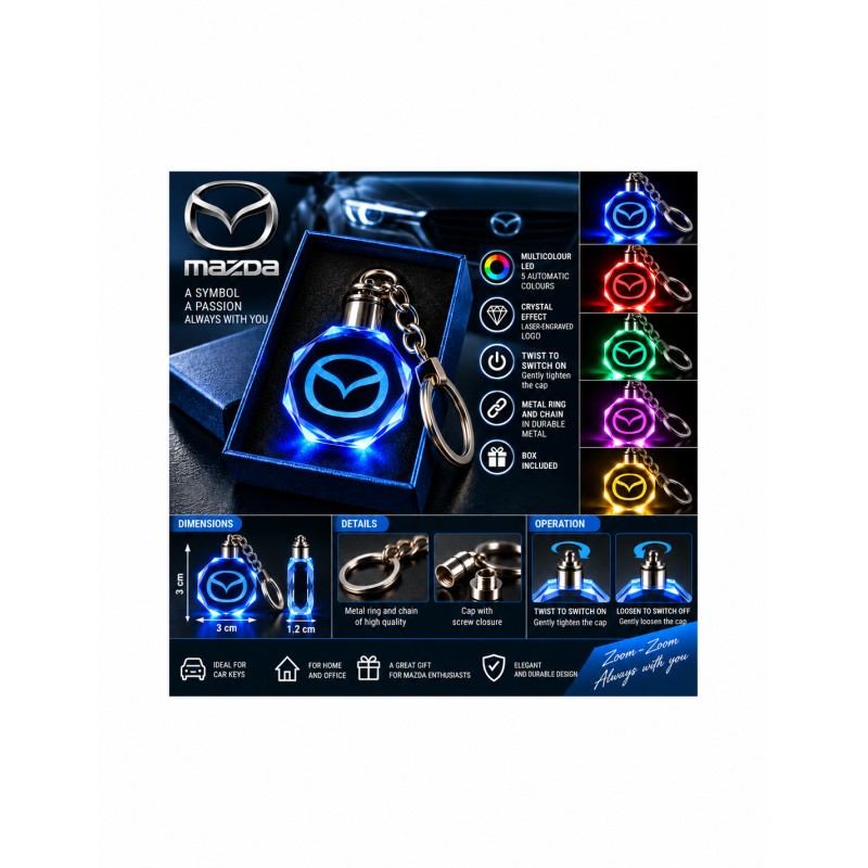 Mazda multicolour LED keyring - features and operation
