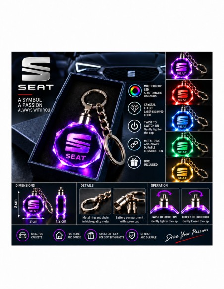 SEAT multicolour LED keyring - features and operation