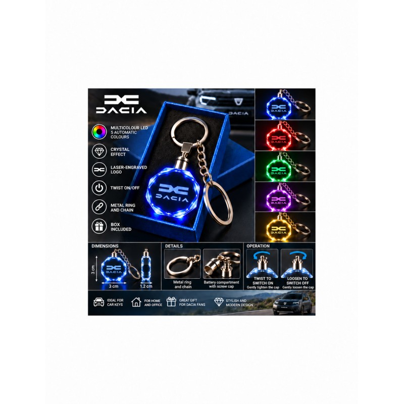 Dacia – New DC Logo multicolour LED keyring - features and operation